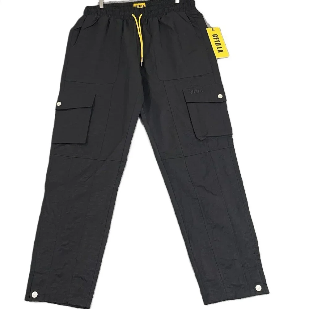 GFTD LA Pants Men 2XL Black Pull On Drawstring Nylon‎ Cargos